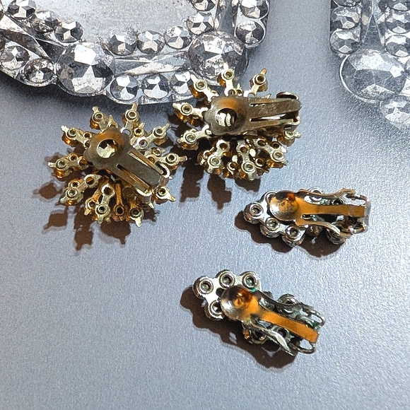 1950s TWO pair Sparkling Rhinestone Clip Earrings - Picture 4 of 7
